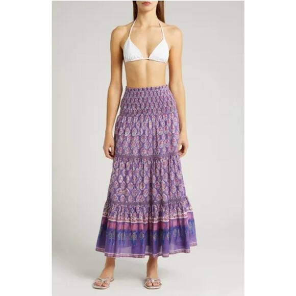 BELL by ALICIA BELL Sz M Medium Purple Print Elastic Waist Maxi Skirt Cotton - Picture 1 of 10